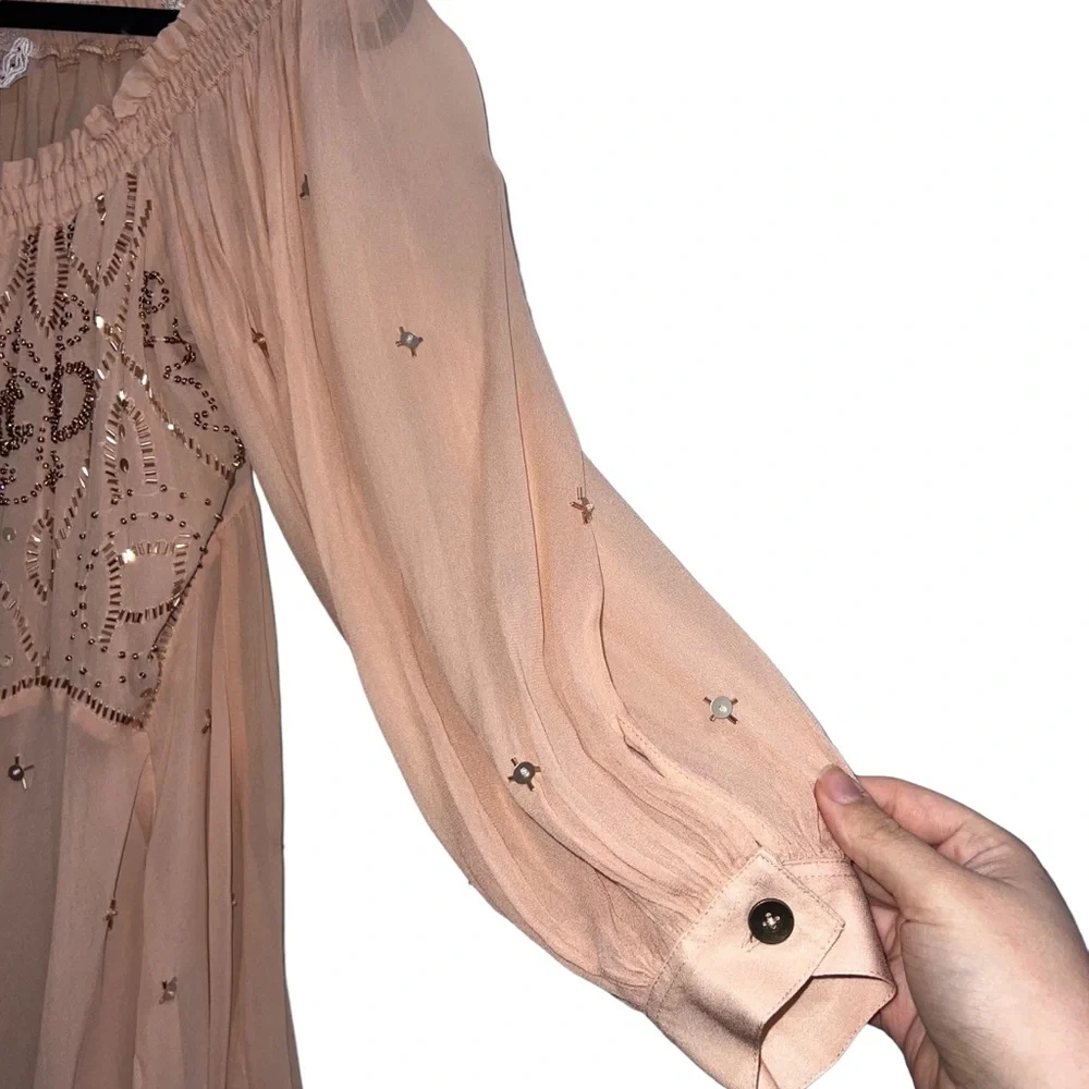 NEW NWT Free People Off The Shoulder Embellished Moon Gleam Dress Rose Smoke - Picture 5 of 10